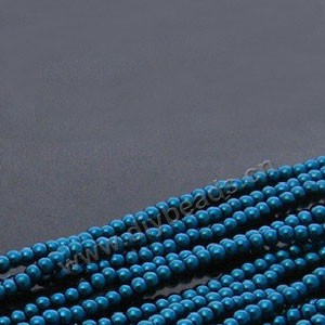 Bead, glass pearl, green peacock, 4mm round. Sold per pkg of two 16-inch strands.