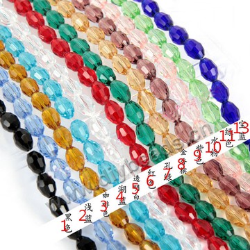 beads, glass pearl, oval beads, blue，8x6mm oval，sold per pkg of 100ps	