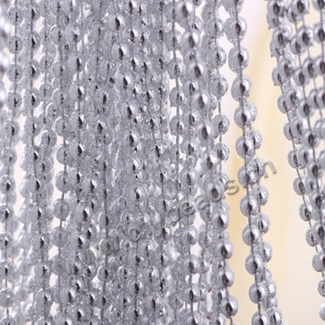 Beads,acrylic  beads with chain,round silver color, 8 mm round. Sold per pkg of 500grams