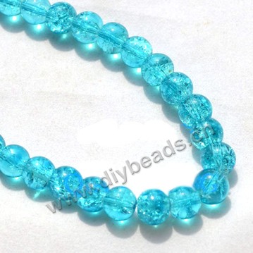 Bead,crackle glass turquoise blue, 8mm round. Sold per 32-inch strand, approximately 100ps/strand