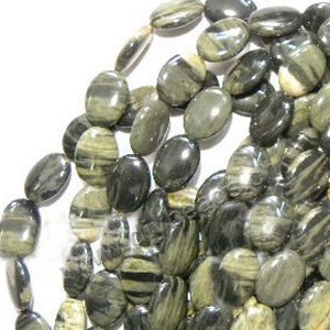 Bead, silver leaf jasper (natural), 8x12mm puffed oval. Sold per 16-inch strand.