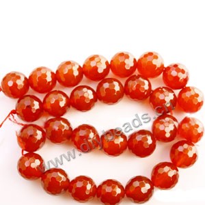 Bead,  red agate (dyed), 14mm 128-faceted round, Mohs hardness 6-1/2 to 7. Sold per 15-inch strand.