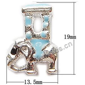 Charm, big-hole beads,silver-plated pewter and enameled , turquoise blue, 19x13.5mm,double-sided elephant, 5mm hole. Sold per pkg of 10ps
