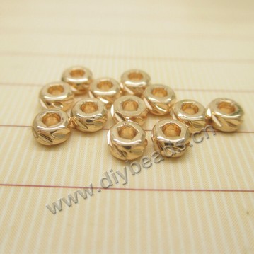 Bead, brass 24k gold filled carved wheel beads, 4*2mm, Sold per pkg of 1 bag-100 pieces.