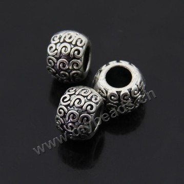 Bead, big-hole beads,zinc alloy,silver, 8*10mm round, 5mm hole. Sold per pkg of 200pcs.