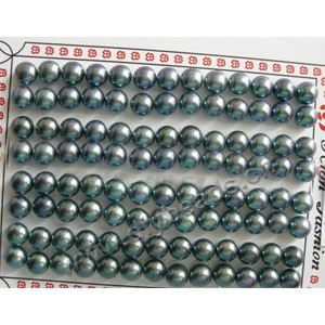 Pearl, cultured freshwater , black(dyed), 6-6.5mm half-drilled button, AAA grade.Sold per pkg of 80 pairs