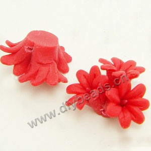 Bead, polymer clay, red, 16mm flower. Sold per pkg of 12.