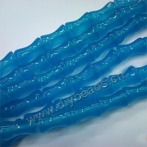 Bead, cat's eye glass, turquoise blue,20x10mm bamboo. Sold per 15-inch strand.