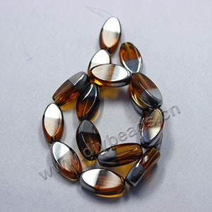 Bead ,silver-plated glass, brown, 19x10mm flat oval. Sold per pkg of ten 31cm strand.